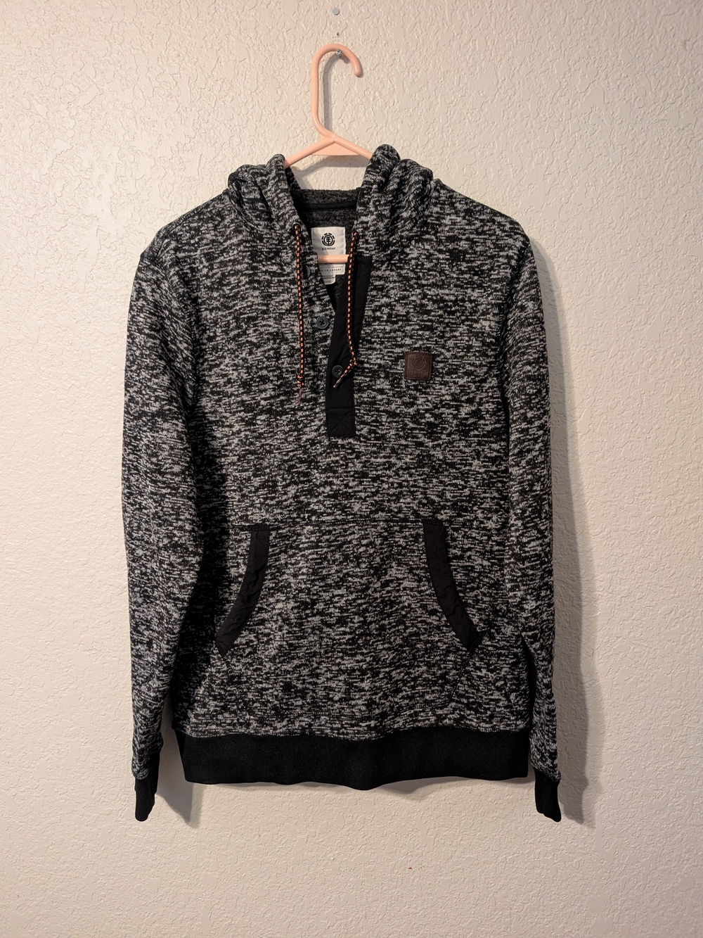 Element Black & Gray Marled Hooded Sweater, Size L